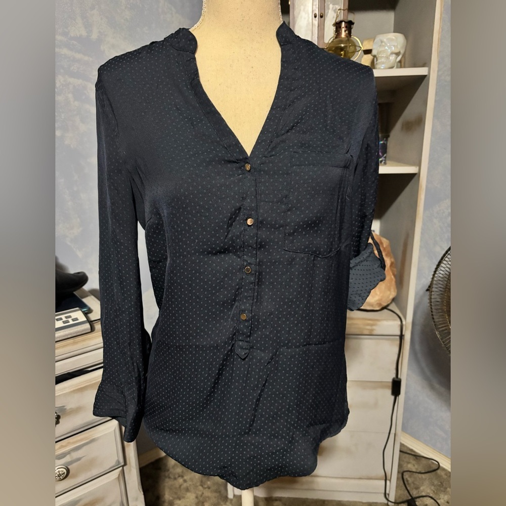 Zara Navy blouse with blue dots xs #business casual - Picture 2 of 11